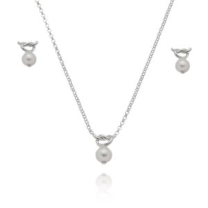 Conjunto Pérola Ródio Branco