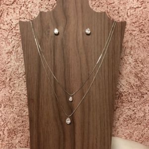 Conjunto - Colar Duplo Zircônia Gota Ródio Branco