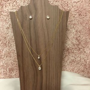Conjunto - Colar Duplo Zircônia Gota Banhado a Ouro 18k